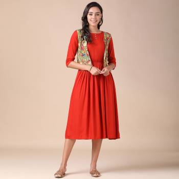 Grab This Readymade Kurti Come With Jacket.This Kurti And Jacket Are Fabricated On Rayon Beautified With Designer Foil Printed. It Is Light In Weight And Easy To Carry All Day Long.