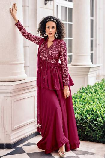 Grab These Designer Sharara Suits In Lovely Color.Top And Bottom Is Fabricated On Viscose Georgette Paired Soft Net Dupatta Which Gives An Attractive To The Suits.Buy Now