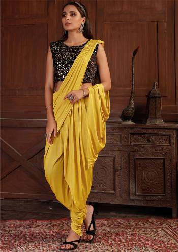 For A Bold And Beautiful Look, Grab This Readymade Dhoti Saree In Beautifull Colored Paired With Black Colored Velvet Blouse. This Saree Is Fabricated On Lycra Beautified With Sequance Work.