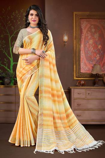 Here Is A Beautiful Digital Print Linen Fabricated Saree And Blouse.This Saree And Blouse Are Beautified With Wevon Designer.Buy This Pretty Saree Now