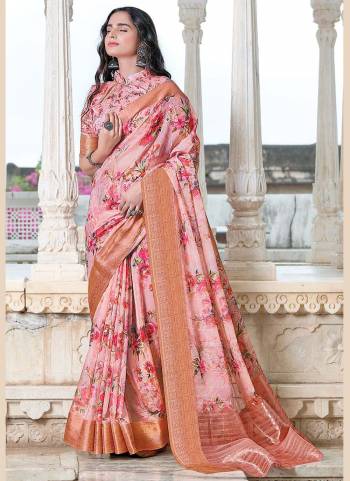 Enhance Your Personality In This Lovely Colored Saree Come With Matchind Blouse This Saree And Blouse Are?Organza Based Fabric With Wevon Designer,Digital Printed.Buy This Pretty Saree Now