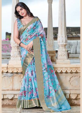 Enhance Your Personality In This Lovely Colored Saree Come With Matchind Blouse This Saree And Blouse Are?Organza Based Fabric With Wevon Designer,Digital Printed.Buy This Pretty Saree Now