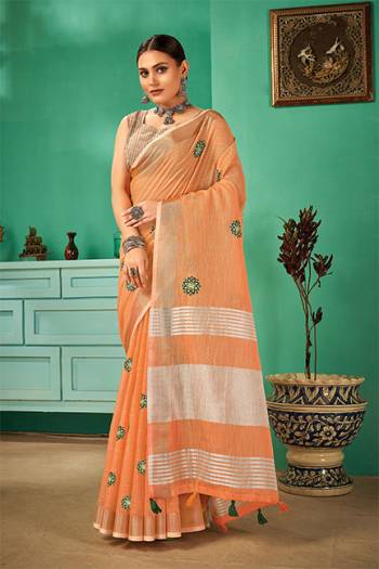 Buy These Beautifull Pretty Color Saree Paired With Matching Blouse.This Saree?And Blouse Are Linen Based Fabric With Wevon Designer,Embroidery Work