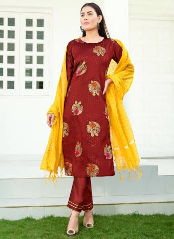 Here Is A Very Beautiful Readymade Suit In Pretty Color It is Fabricated?On Silk Pair With Silk Bottom And Chanderi Silk Dupatta Beautified With Wevon Designer Sequance Embroidery Work