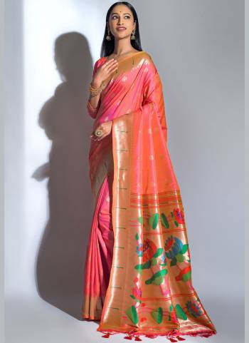 Enhance Your Personality In This Lovely Colored Saree Come With Matching Blouse?This Saree And Blouse Are Banarasi Soft Silk Based Fabric With Wevon Paithani Designer.Buy This Pretty Saree Now