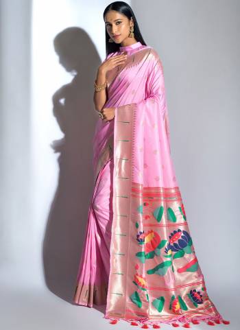 Enhance Your Personality In This Lovely Colored Saree Come With Matching Blouse?This Saree And Blouse Are Banarasi Soft Silk Based Fabric With Wevon Paithani Designer.Buy This Pretty Saree Now