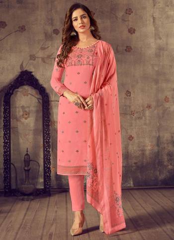 Here Is A Very Beautiful Designer Suit In Pretty Color Top is Fabricated On Cotton Pair With Jam Satin Bottom And Bemberg Chiffon Dupatta Beautified With Wevon Jacquard Designer,Hand Work