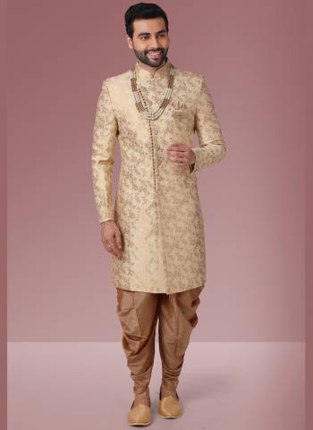 Grab These Beautiful Sherwani In Lovely Color Paired With Art Silk Bottom. Sherwani Is Fabricated On Jacquard Silk With Heavy Wevon Designer.Buy Thses Collection Now