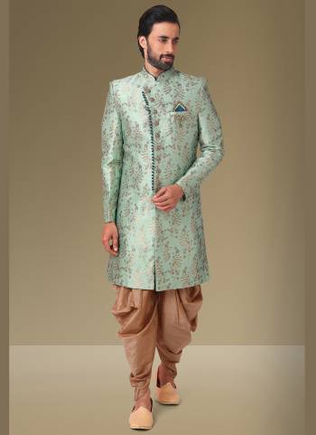 Grab These Beautiful Sherwani In Lovely Color Paired With Art Silk Bottom. Sherwani Is Fabricated On Jacquard Silk With Heavy Wevon Designer.Buy Thses Collection Now