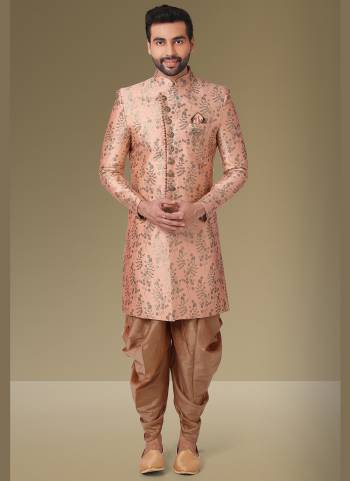 Grab These Beautiful Sherwani In Lovely Color Paired With Art Silk Bottom. Sherwani Is Fabricated On Jacquard Silk With Heavy Wevon Designer.Buy Thses Collection Now