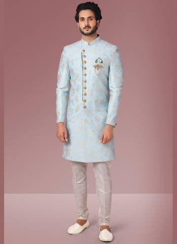 Grab These Beautiful Sherwani In Lovely Color Paired With Art Silk Bottom. Sherwani Is Fabricated On Jacquard Silk With Heavy Wevon Designer.Buy Thses Collection Now