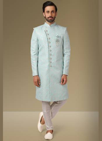 Grab These Beautiful Sherwani In Lovely Color Paired With Art Silk Bottom. Sherwani Is Fabricated On Jacquard Silk With Heavy Wevon Designer.Buy Thses Collection Now