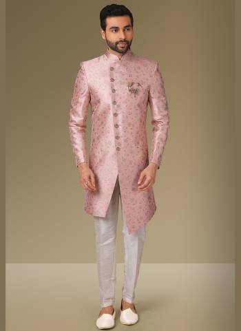 Grab These Beautiful Sherwani In Lovely Color Paired With Art Silk Bottom. Sherwani Is Fabricated On Jacquard Silk With Heavy Wevon Designer.Buy Thses Collection Now