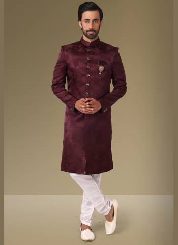 Grab These Beautiful Sherwani In Lovely Color Paired With Art Silk Bottom. Sherwani Is Fabricated On Jacquard Silk With Heavy Wevon Designer.Buy Thses Collection Now