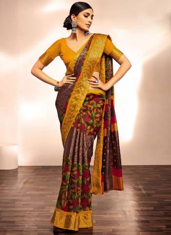 Buy These Beautifull Saree Pretty Color Paired With Contrast Blouse.This Saree is Fabricated on Jacquard Silk Pair With Jacquard Silk Blouse And Beautified With Wevon Border And Printed Designer