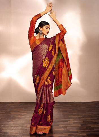 Buy These Beautifull Saree Pretty Color Paired With Contrast Blouse.This Saree is Fabricated on Jacquard Silk Pair With Jacquard Silk Blouse And Beautified With Wevon Border And Printed Designer