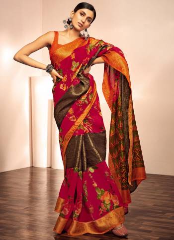 Buy These Beautifull Saree Pretty Color Paired With Contrast Blouse.This Saree is Fabricated on Jacquard Silk Pair With Jacquard Silk Blouse And Beautified With Wevon Border And Printed Designer