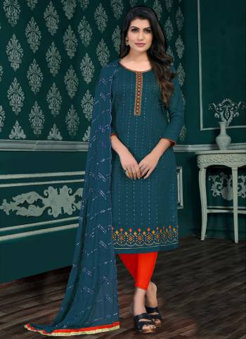 Here Is A Very Beautiful Suit In Pretty Colored Top Bottom And Dupatta. Top is Fabricated On Chanderi Pair With Santoon Bottom And Naznin Dupatta Beautified With Designer Embroidery Work