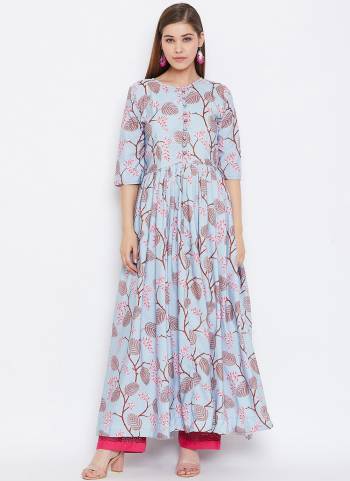 New Shade Is Here To Add Into Your Wardrobe With This Designer Readymade Gown In Pretty Color Fabricated On Muslin With Digital Print. Also It Is Available In All Regular Sizes. Buy Now