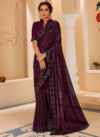 For A Beautiful Look, Grab This Saree In Beautifull Colored Paired With Pretty Colored Blouse. This Saree Is Fabricated On Blooming Georgette Pair With Banglori Silk Blouse Beautified With Heavy Sequance Swarovski Work.