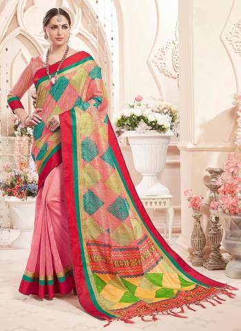 Grab These Pretty Colored Saree Pair With Atching Blouse.its Saree And Blouse Are Fabricated On Art Silk Based And Beautified With Wevon Designer