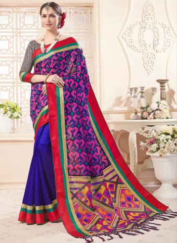 Grab These Pretty Colored Saree Pair With Atching Blouse.its Saree And Blouse Are Fabricated On Art Silk Based And Beautified With Wevon Designer