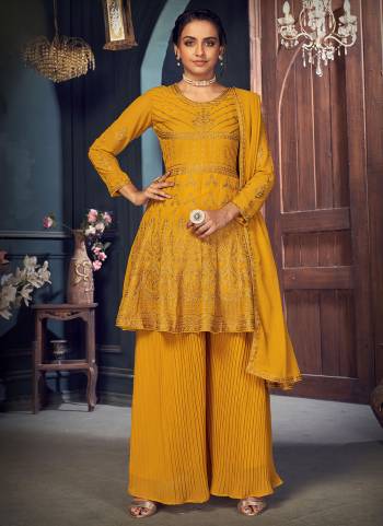 For a Pretty Look,Grab These Designer Sharara Suit in Bright Colored.its Fabricated On Faux Georgette Based Pair With Bottom And Dupatta.Beautified With Embroidery, Diamond Work 