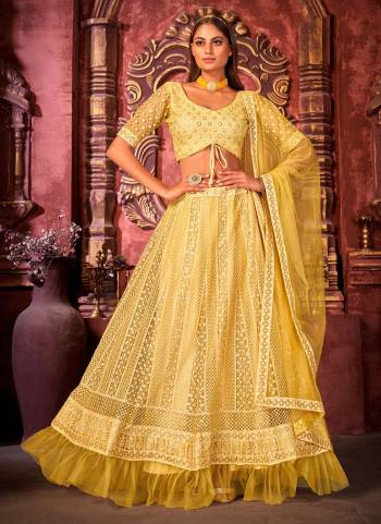 For a Beautiful Look, Grab These Pretty Lehenga Choli Come With Matching Color?Dupatta And Blouse . Its Fabricated On Net Base Pair With Net Blouse And Net Dupatta.Beautified With Designer Multy Embroidery Work.