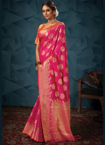 Look Pretty Wearing This Attractive Colored Saree Pair With Pretty Colored Blouse.This Saree Is Fabricated On Silk Paired With Silk Fabricated Blouse. Beautified With Wevon Designer,Swarovski Work.