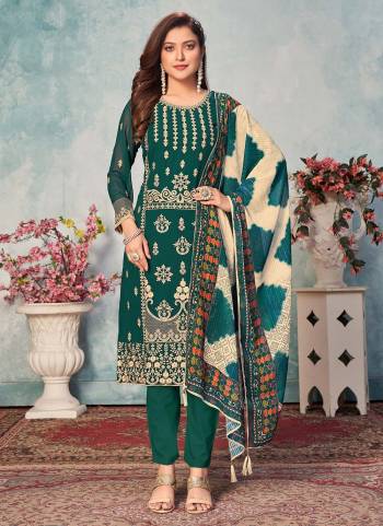 For A Beautiful Look , Grab These Lovely Suit In All Over Green Color.its Top is Fabricated On Faux Georgette Pair With Santoon Bottom And Faux Georgette Dupatta Come With Heavy Embroidery Work.