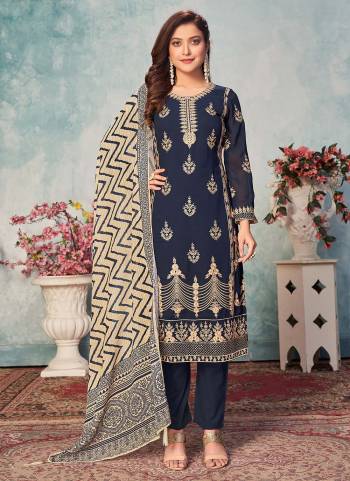 For A Beautiful Look , Grab These Lovely Suit In All Over Blue Color.its Top is Fabricated On Faux Georgette Pair With Santoon Bottom And Faux Georgette Dupatta Come With Heavy Embroidery Work.