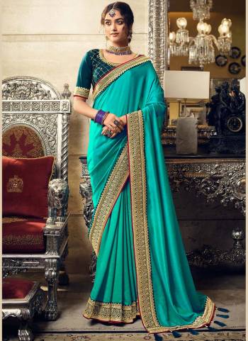 For A Pretty Look, Grab These Pretty Colored Saree Pair With Contrast Colored Blouse.Its Saree is Fabricated On Vichitra Silk Pair With Phantom Silk Blouse. Beautified With Heavy Jari Embroidery Work