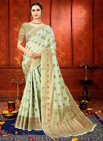 Simple And Elegant Looking Saree is Here in Pretty Colored.Its Saree is Fabricated On Soft Cotton Silk Pair With Brocade Silk Blouse.Beautified With Heavy Copper Jari Meenakari Wevon Designer