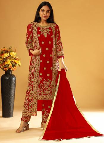 Get Ready For The Upcoming Festive And Wedding Season With This Designer Suit In Beautiful Color. This Suit And koti  Is Butterfly Net Based Fabric And Pair With Japan Satin Bottom And Dupatta. Beautified With Heavy Cording,Embroidery,Diamond Work