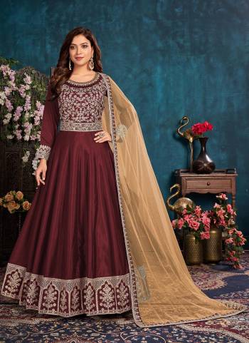 Simple And Elegant Looking Suit Is Here In Fine Colored.its Top is Fabricated On Art Silk Pair With Santoon Bottom And Net Dupatta.Beautified With Designer Heavy Embroidery Work