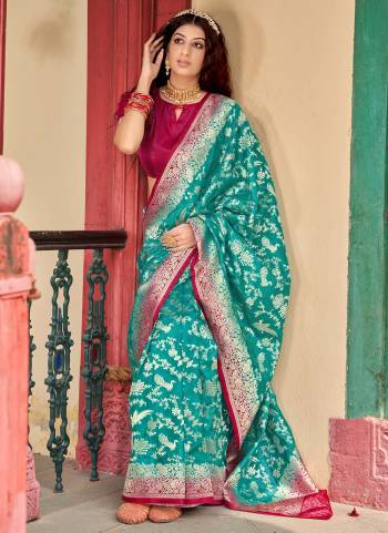 For A Proper Look,Grab These Lovely Colored Saree Pair With Pretty Blouse.its Saree And Blouse Are Fabricated On Silk Organza With Heavy Wevon Designer