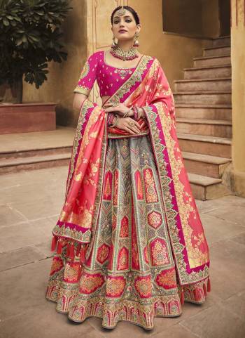 Choose A New Trend For The Pretty Look With This Heavy Designer Lehenga Choli In All Over Lovely Color. This Lehenga Choli Is Fabricated On Silk Paired With Silk Fabricated Dupatta. It IS Beautified With Wevon Designer,Jari,Cord,Sequance Embroidery,Khatli Hand Work Which Gives A Unique Look To It. Grab This Pretty Collection  And Begin A New And Amazing Trend.