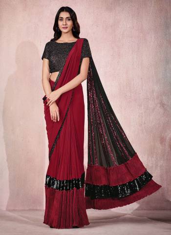 Adorn The Angelic Look Wearing This Readymade Saree In Lovely Color Paired With Designer?Blouse. This Saree Is Fabricated On Lycra Based.Come With Heavy Work. Buy This Saree Now