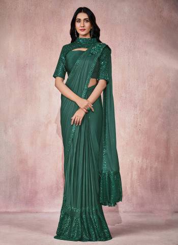 Adorn The Angelic Look Wearing This Readymade Saree In Lovely Color Paired With Designer?Blouse. This Saree Is Fabricated On Lycra Based.Come With Heavy Work. Buy This Saree Now