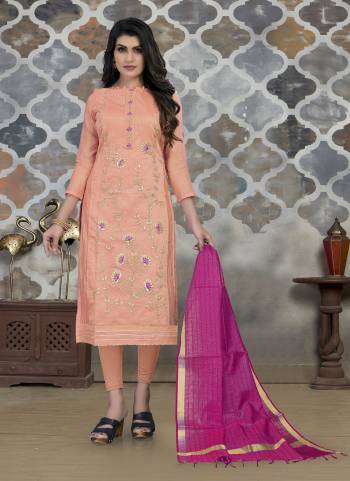 Bright And Visually Appealing Color Is Here With This Pretty Suit In Beautiful Colored Pair Bottom And Dupatta. Its Top Is Fabricated On Modal Chanderi Pair With Santoon Bottom And Fancy Dupatta.Beautified With Designer Embroidery Work