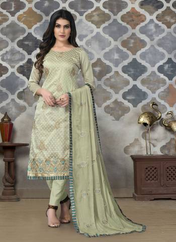 Bright And Visually Appealing Color Is Here With This Pretty Suit In Beautiful Colored Pair Bottom And Dupatta. Its Top Is Fabricated On Modal Chanderi Pair With Santoon Bottom And Banarasi Dupatta.Beautified With Designer Embroidery Work