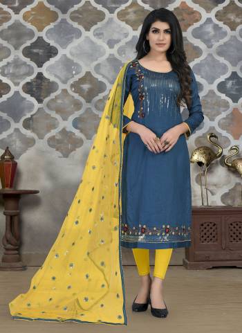 Bright And Visually Appealing Color Is Here With This Pretty Suit In Beautiful Colored Pair Bottom And Dupatta. Its Top Is Fabricated On Cotton Pair With Santoon Bottom And Banarasi Dupatta.Beautified With Designer Embroidery Work