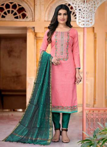 Look Pretty Wearing This Suit In All Over Pretty Colored Top Bottom And Dupatta.These Suit Is Cotton Based Fabricated And Beautified With Designer Embroidery Work.This Dress Material Ensures Superb Comfort All Day Long