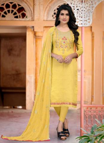 Look Pretty Wearing This Suit In All Over Pretty Colored Top Bottom And Dupatta.These Suit Is Cotton Based Fabricated And Beautified With Designer Embroidery Work.This Dress Material Ensures Superb Comfort All Day Long