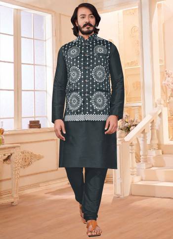 Here Is A Rich And Decent Looking Readymade Pair Of Men's Wear. This Jacket And Top Are Art Silk Fabricated Pair With Silk Payjama. Buy This Pair For The Upcoming Wedding And Festive Season.