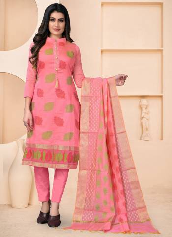 Add Some Unique Colors To Your Casual Collection In Salwar Kameez. Get This Pretty Colored Dress Material Paired With Same Colored Bottom And Dupatta.These Top Is Fabricated On Banarasi Jacquard Pair With Santoon Bottom And Banarasi Dupatta.Buy This Dress Material Now