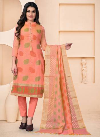 Add Some Unique Colors To Your Casual Collection In Salwar Kameez. Get This Pretty Colored Dress Material Paired With Same Colored Bottom And Dupatta.These Top Is Fabricated On Banarasi Jacquard Pair With Santoon Bottom And Banarasi Dupatta.Buy This Dress Material Now