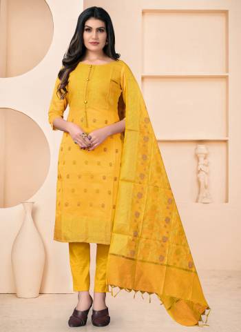 Add Some Unique Colors To Your Casual Collection In Salwar Kameez. Get This Pretty Colored Dress Material Paired With Same Colored Bottom And Dupatta.These Top Is Fabricated On Banarasi Jacquard Pair With Santoon Bottom And Banarasi Dupatta.Buy This Dress Material Now