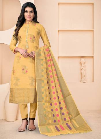 Add Some Unique Colors To Your Casual Collection In Salwar Kameez. Get This Pretty Colored Dress Material Paired With Same Colored Bottom And Dupatta.These Top Is Fabricated On Banarasi Jacquard Pair With Santoon Bottom And Banarasi Dupatta.Buy This Dress Material Now