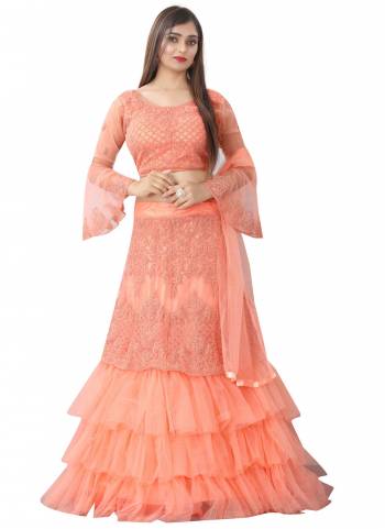 Subtle Shades Gives You Comfort And Keep You Cool. Add This Pretty Colored Lehenga To Your Wardrobe Paired With Choli And Dupatta.This Lehengal Is Fabricated On Nylon Net Pair With Blouse And Dupatta.